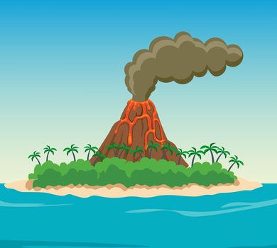 Volcano island with palm trees